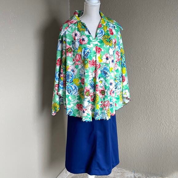 Vintage 60s Peggy Lou Large Print Floral Flutter Sleeve Blouse Top - Picture 3 of 14